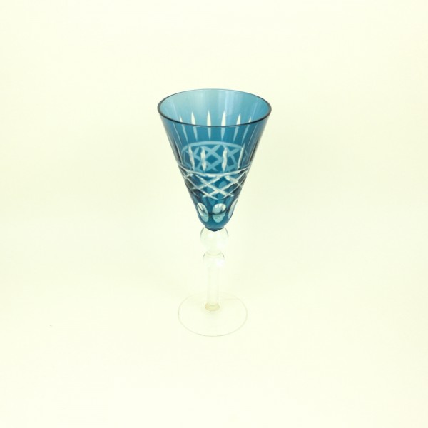 Taça de Cristal para Vinho Azul Lapidada