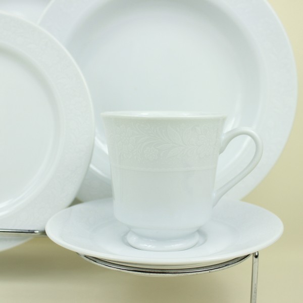 Aparelho de Jantar e Chá 30 Peças Clássico Platina em Porcelana