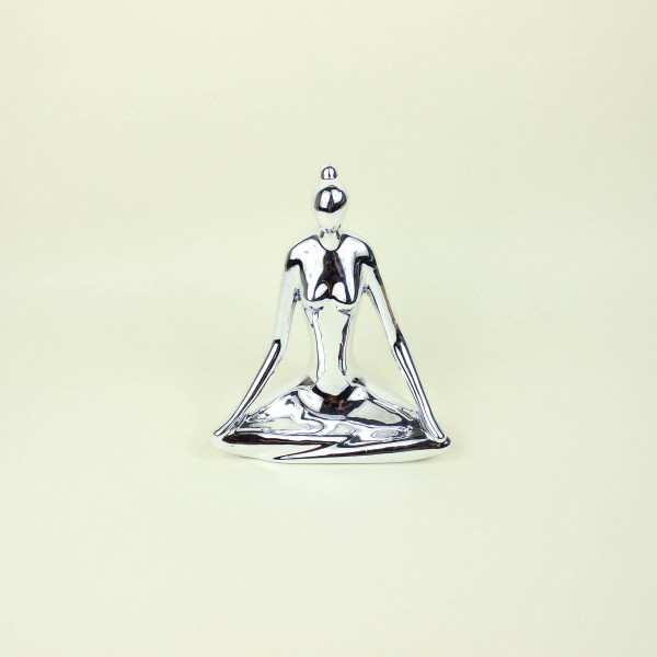 Escultura Yoga Sentada Prata em Porcelana