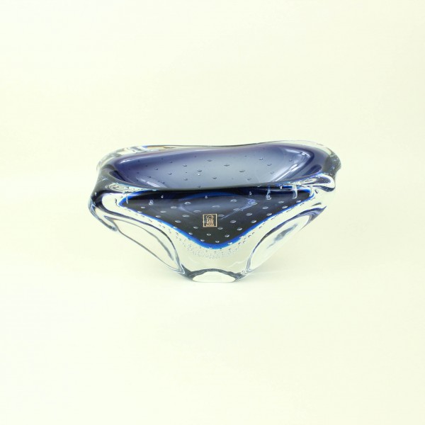 Cachepot Retangular Azul Oxford em Cristal Murano