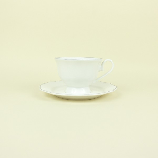 Jogo de 6 Xícaras para Chá de Porcelana Branco com Fio Prateado Md 180ml