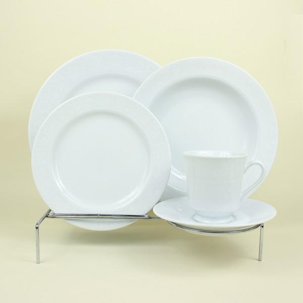 Aparelho de Jantar e Chá 30 Peças Clássico Platina em Porcelana